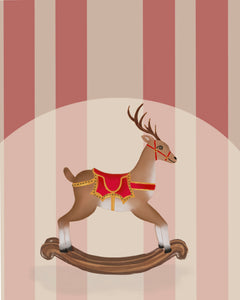 Christmas Carnival Rocking Horse Art Print