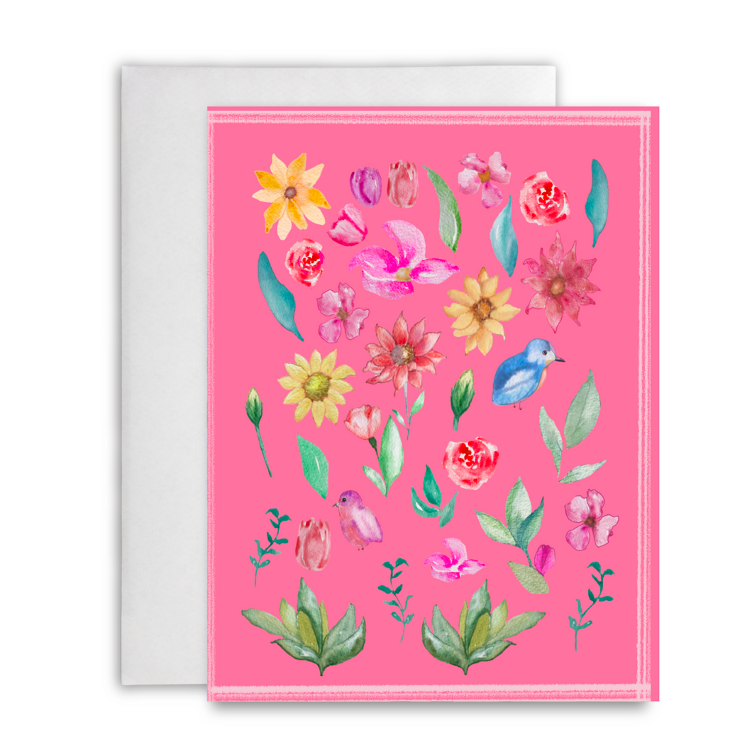 Pink Flower Collage Greeting Card